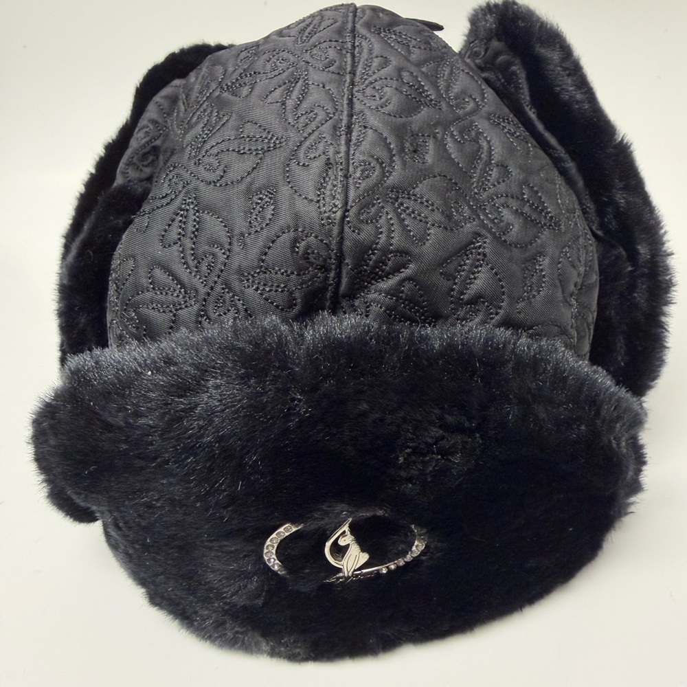 Baby Phat Black Quilted Fur-Trimmed Hat
